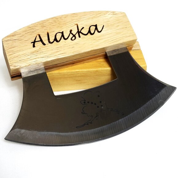 Alaskan Ulu Knife & Display Wood Stand and Handle - Picture 2 of 8